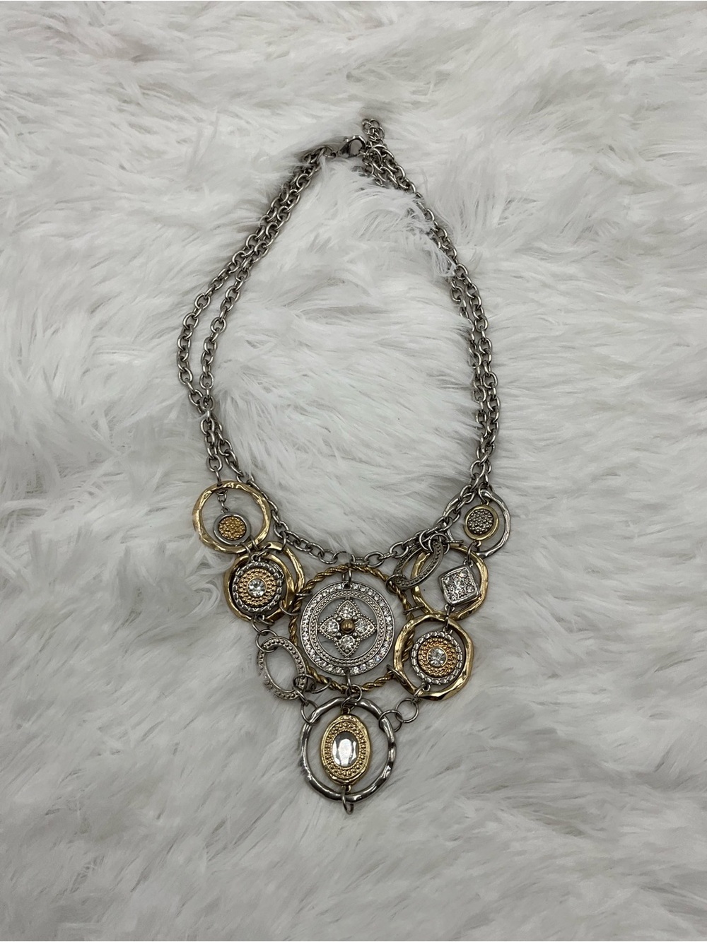 Jules Two-Tone Silver and Gold Medallion Statement Necklace - Picture 3 of 6